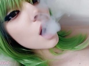 Green Anime Girl Smoking CLOSE UP (full vid on my 0nlyfans/ManyVids)