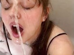 Pretty piss slut Joan Joy drinking piss in the shower