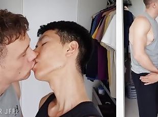 Asiatisk, Blandade raser, Gay, Par, Kyssar, Europeisk, Euro, Kinesisk, Vit, Twink