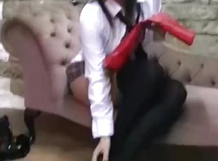 Hot schoolgirl comes home and puts on her moms kinky leather boots
