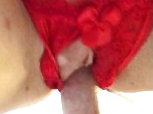 Getting fucked with red crotchless panties