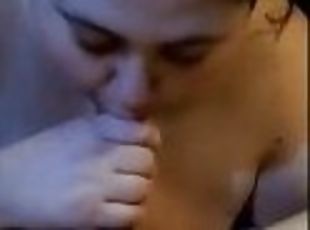 amatör, avsugning, cumshot, avrunkning, par, bbw, knubbig, pov, flickvän, ansiktssprut