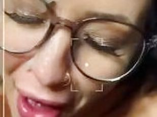 Hot Milf with Glasses sucks cock to get facial