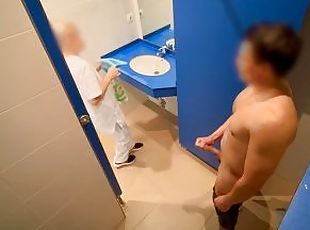 Masturbation, Public, Fellation, Secousses, Ejaculation, Toilette, Salle de gym, Bite, Clignotant