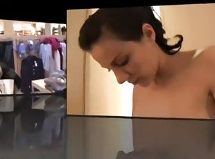 Hot german lesbians use a strap-on in a changing room