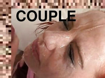 Facial to end gagging slut's dirty oral