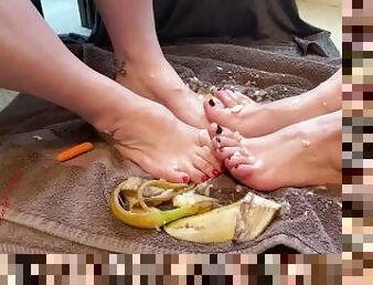 FULL Foot Fetish Food Porn Lesbian Cucumber Crushing