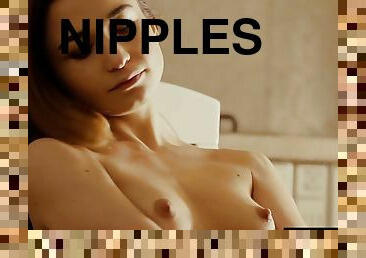 Horny beauty teases her nipples with ice cubes as she masturbates - Masturbation