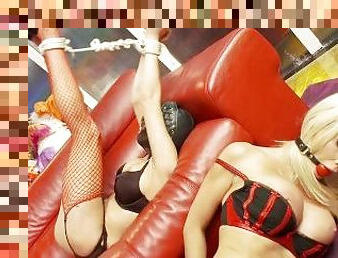 Long haired slut wearing sexy stockings is so kinky that gets her friend in a crazy game