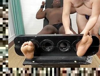 Black amateur tickled and tormented by chubby bear dom