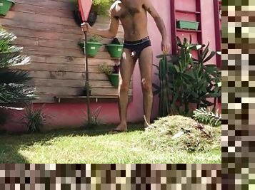 papá, peluda, nudista, amateur, gay, brasil, fetichista, a-solas, papi, jardín