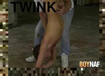 Wrapped twinkie gets his young man parts spanked hard