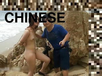 Sexy Chinese Model Outdoor Nude And Masturbation In BDSM Style