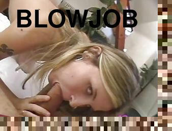 Blowjob and Footjob! College Blonde Melissa Gets Cum All Over Her Soft Feets