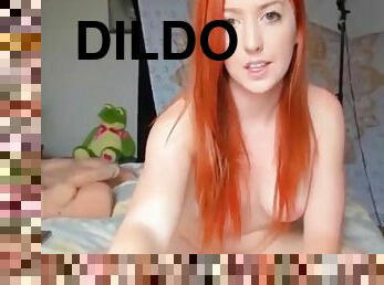 Pov babe bbw redhead with bush fucks dildo on webcam
