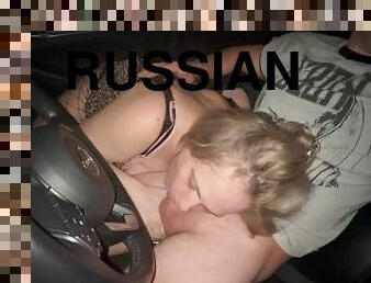 With conversations! A Russian first-year student gave a deep blowjob in the car
