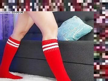 Red sox, Stockings, My feet with baseball socks/ Rote Baseballsocken - soles feet fetish /foot red