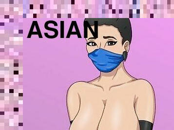 asiatisk, storatuttar, fitta-pussy, slyna, anime, hentai, rakad, brunett, tår