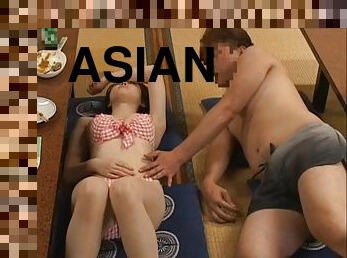 asiatisk, storatuttar, publik, brudar, avsugning, cumshot, japansk, avrunkning, par, strand