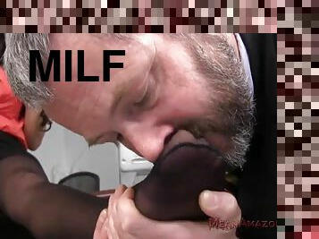 Silver daddy and hot MILF Mercedes Carrera foot fetish