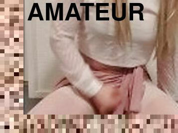 masturbation, amateur, salope, secousses, bas, solo