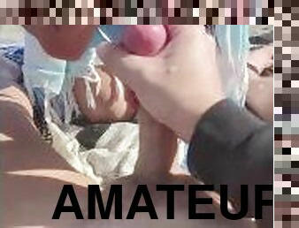 public, amateur, fellation, ejaculation-sur-le-corps, couple, plage, point-de-vue, ejaculation