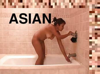 Kinky asian hottie plays with herself in the shower