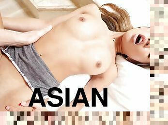 asiatisk, avsugning, cumshot, tonåring, hardcore, porrstjärna, blond, petit