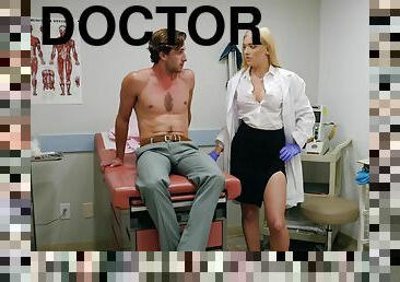 Blonde-haired doctor with natural tits gets fucked at her workplace