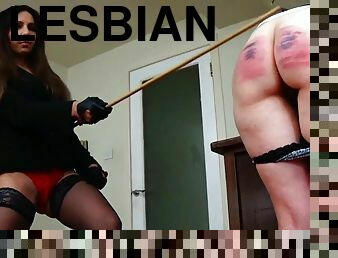Cruel lesbian mistress punishes teen bubble ass