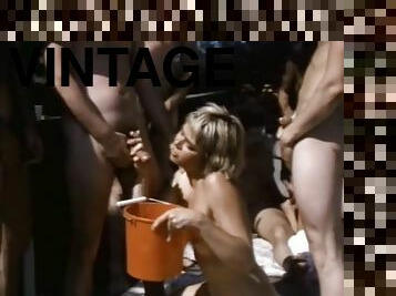 hårig, orgie, avsugning, cumshot, vintage