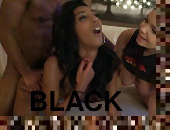 Asia Rae and Sofia Lee pleasuring horny black dude in bed