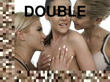 Three Pornstar Baddies Try Out A Double-Dildo - Cherry kiss