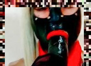 Latex hood BBC sucking