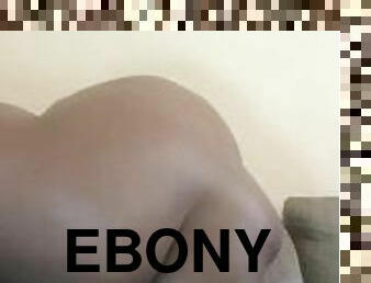 Ebony big juicy booty takes a load off on her big black dildo