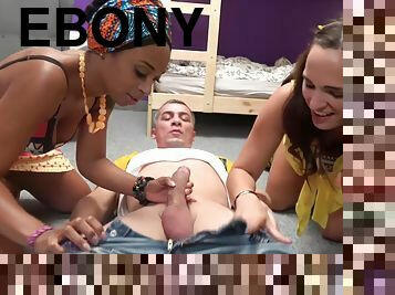 Claudia Bavel and her hostel roommate have a threesome with a white man