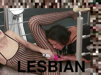 fitta-pussy, lesbisk, strumpor, knullande, nätstrumpor