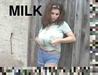 Milena velba leaks milk through her shirt