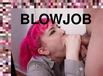 blowjob handjob on huge cock with cum into hands