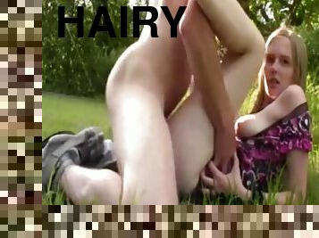 Hairy sister fucked in public garden