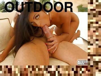 All teen girl gets her first cum in the ass after outdoor