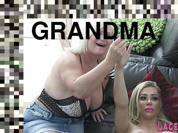 nagymell, nagymama, érett, nagyi, leszbikus, asszonyok, duci, harisnyában, szőke, brit