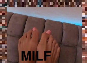FOOT FETISH  POV, beautiful milf teases you with her feet covered in sperm