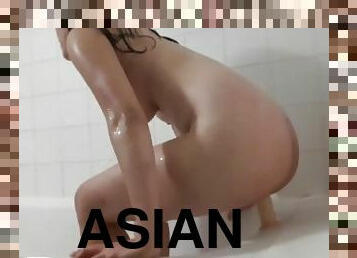 asiatisk, bad, masturbation, amatör, par, slyna, dusch, ensam, brunett, verklighet