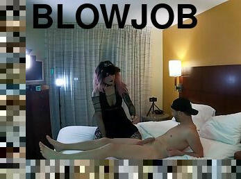 Sexy gothic trans woman gives blowjob