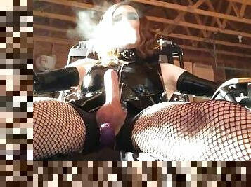 Smoking Alektra No 54 (tweaked in black latex dress long blue nails dildo in ass cum spray)