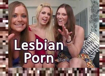 fête, babes, lesbienne, pornstar, trio, blonde, cognage, brunette