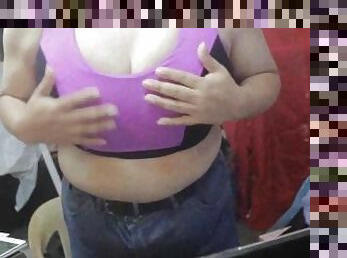 Revealing my inflated boobs in a nice trainer bra.