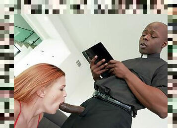 Black priest feels the power of the Lord with sexy Sloan Harper