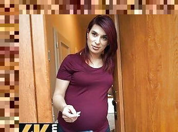 DEBT4k. Red-haired pregnant debtor dragged into sex with hung collector